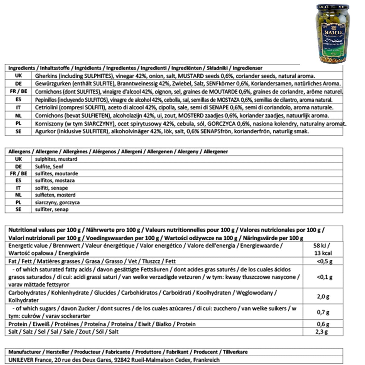 Maille Mini Gurken Cornichons Extra fein: Köstliche Delikatesse aus Frankreich