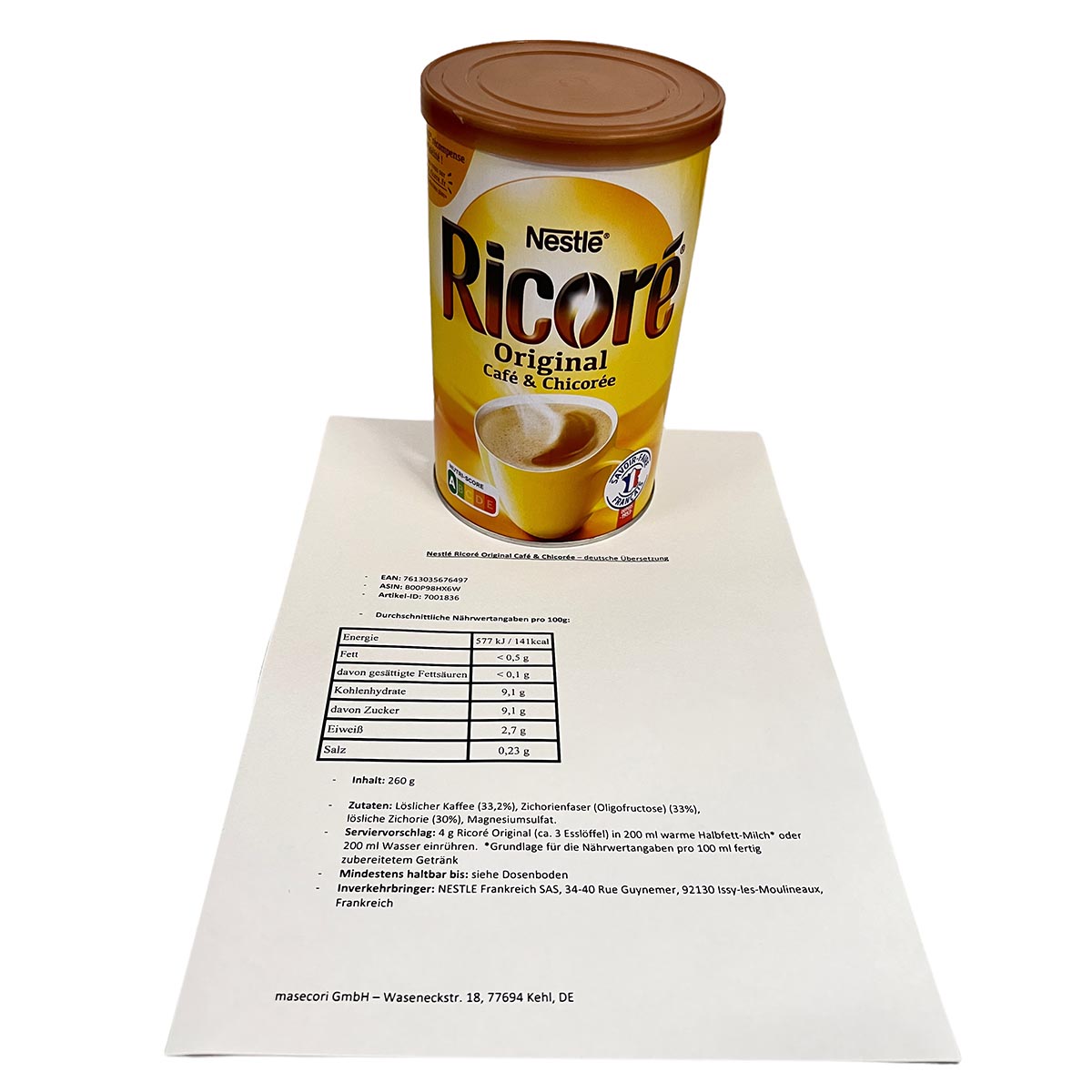 Nestlé Ricoré l'instant Instantkaffee Zichorienwurzel Extrakt 100g