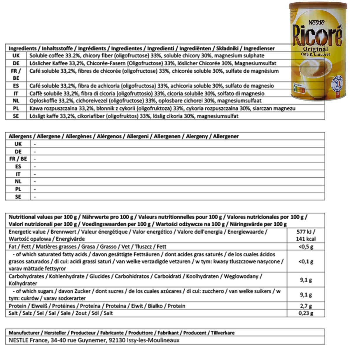 Nestlé Ricoré l'instant Instant Kaffee mit Zichorie 260g