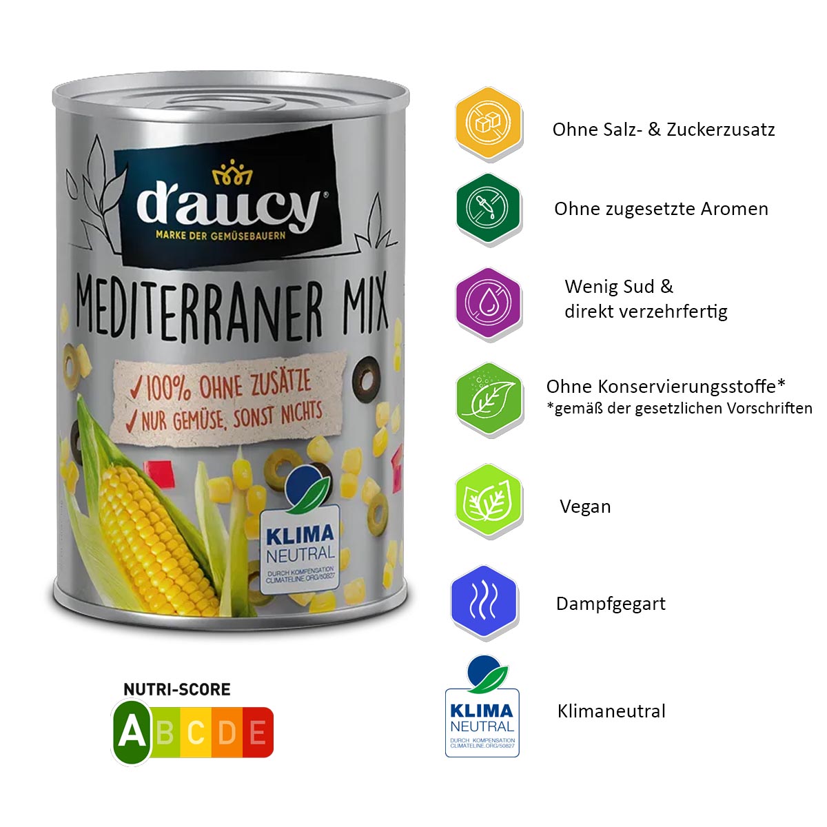 d'aucy Mediterraner Mix - 100% ohne Salz und Zuckerzusatz, 285g Dose