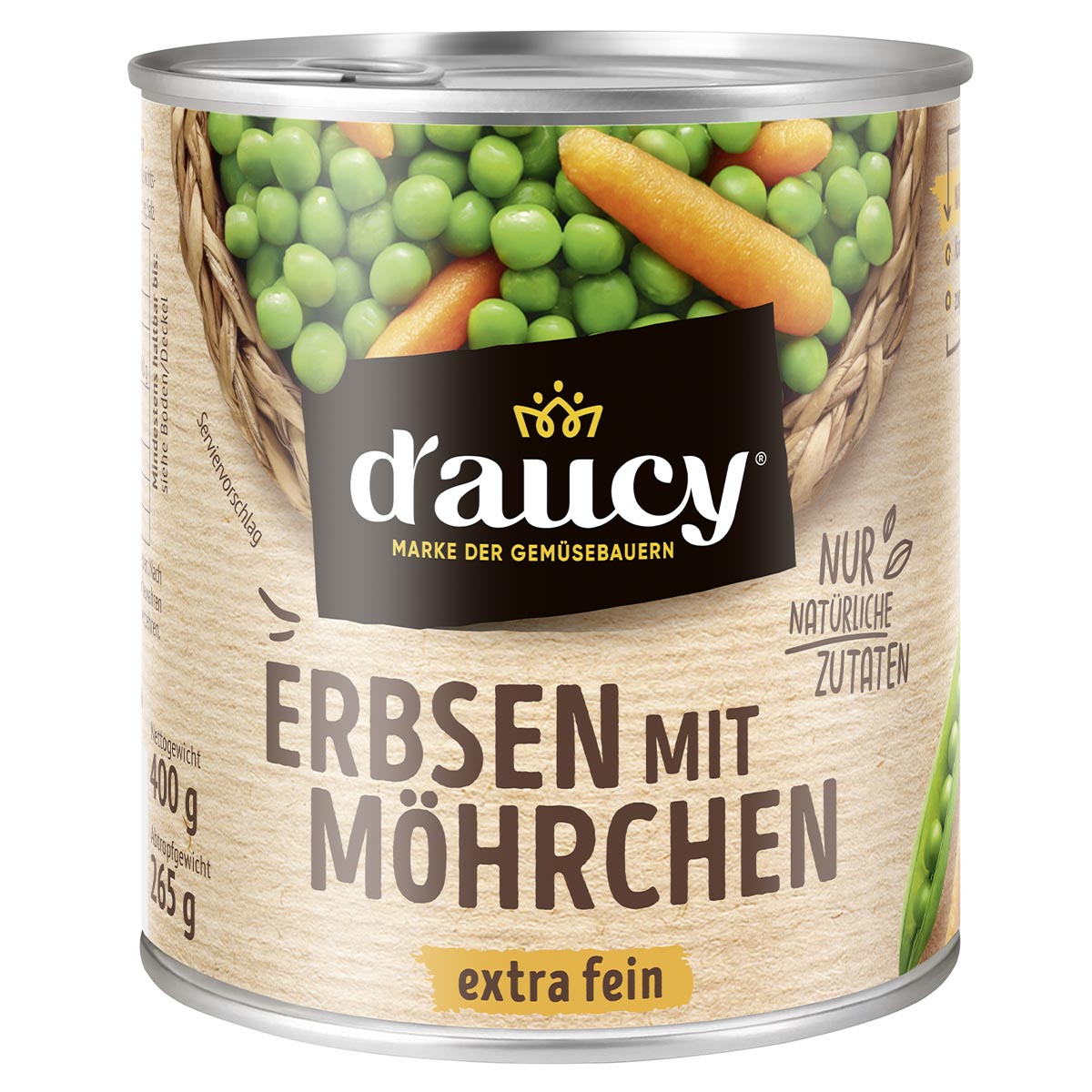 d'aucy Erbsen mit Möhrchen: Der bunte Gemüse-Klassiker aus Frankreich. 400g