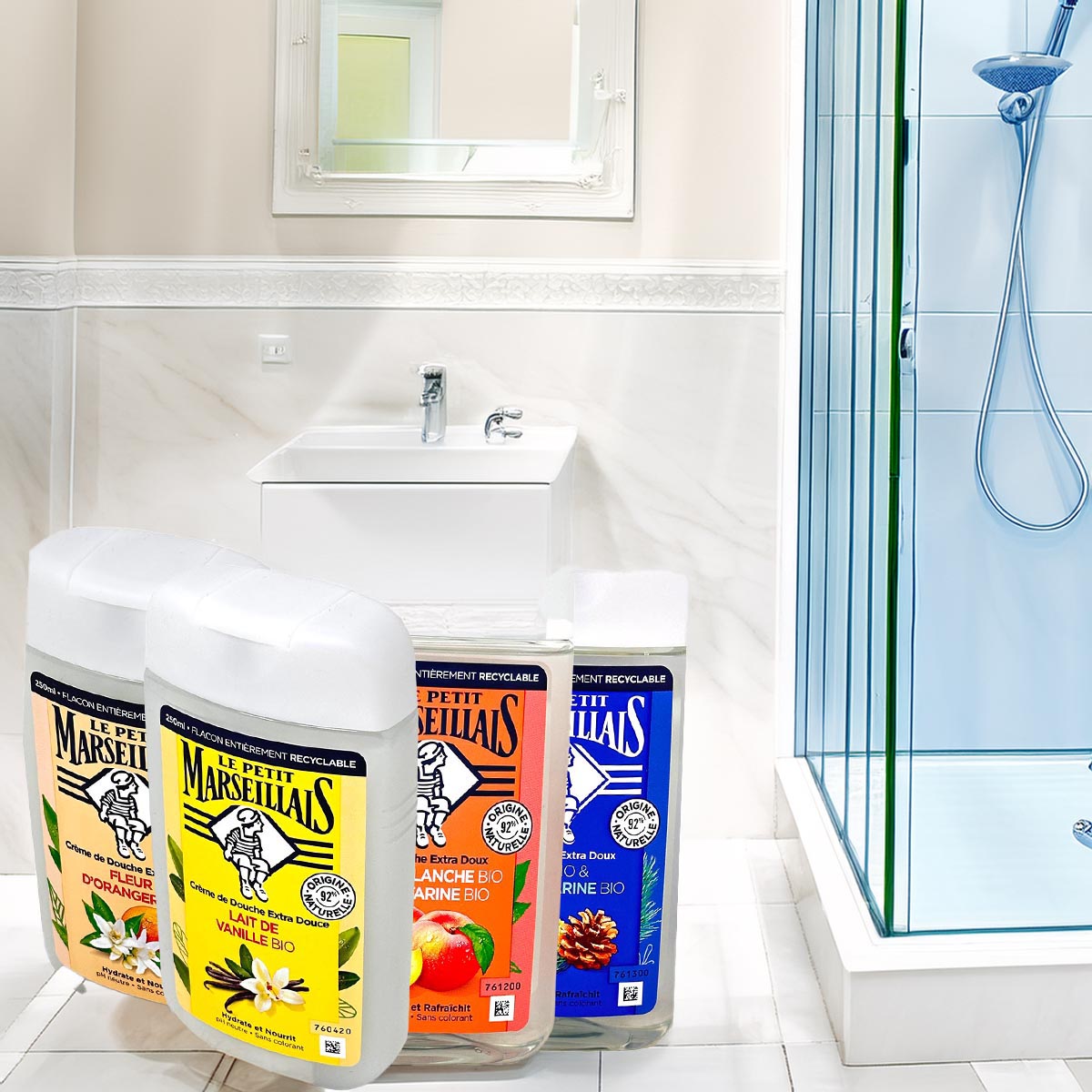 Natürliche Duschgel-Familien-Set: 5 Duftvarianten, hautfreundlich, je 250 ml