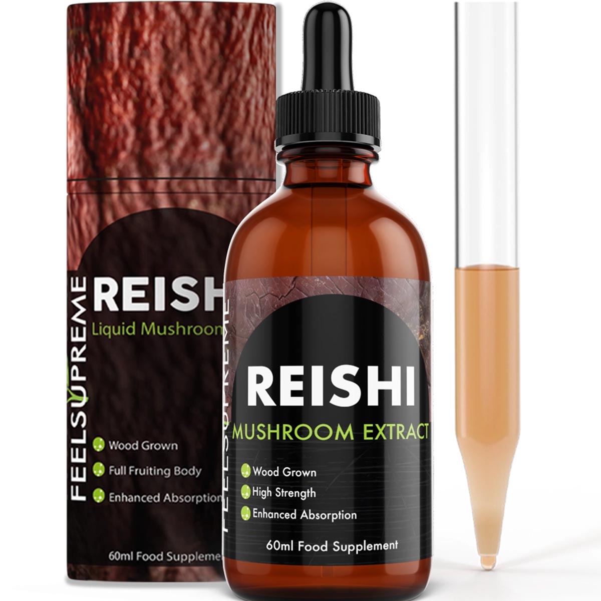Feel Supreme Reishi-Pilz-Flüssigkeit – Hochdosiert, 60 ml mit Pipette für einfache Anwendung