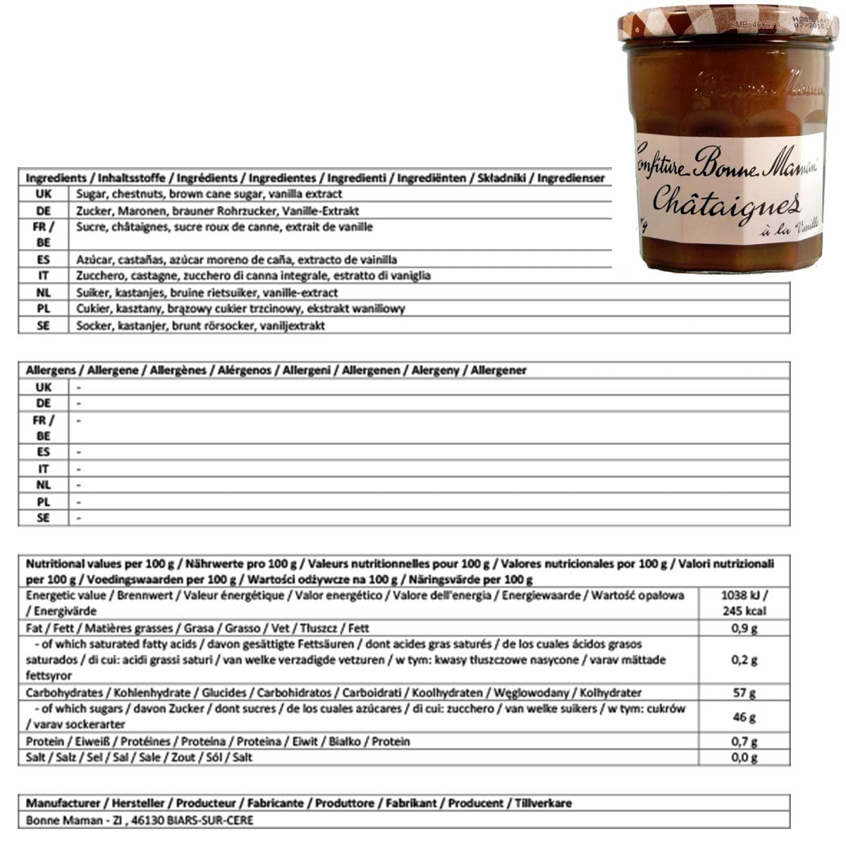 Bonne Maman Kastanien-Vanille Konfitüre Authentischer Genuss aus Frankreich 370g