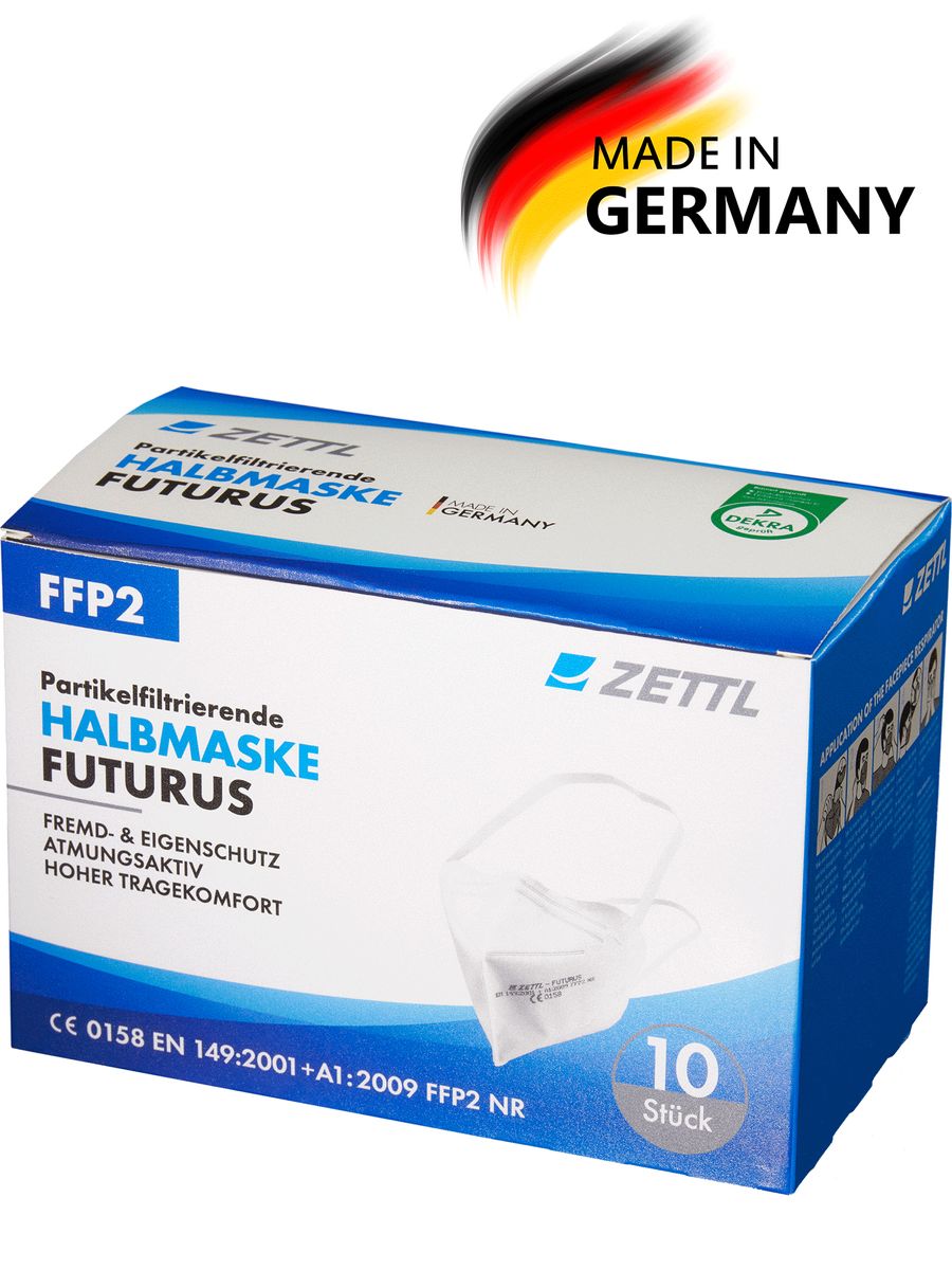 ZETTL FUTURUS FFP2 Maske Zertifiziert nach EN 149:2001+A1:2009 Durch DEKRA CE 0158 Kopfband