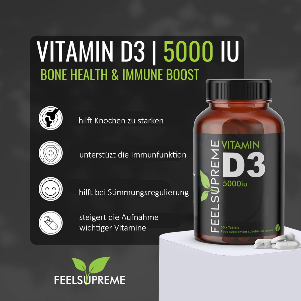 Feel Supreme Vitamin D3 5000iu – Natürliche Unterstützung in 60 Kapseln für Ihr Wohlbefinden