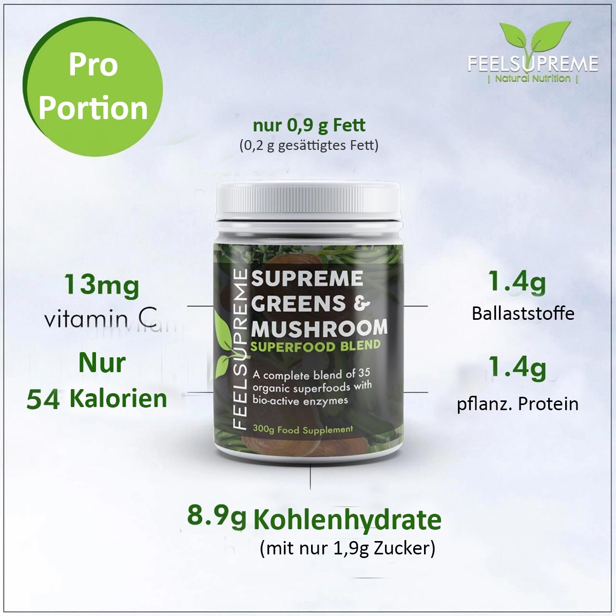 Feel Supreme Supreme Greens & Pilze - Ballaststoffreiche Pilzmischung, 300g