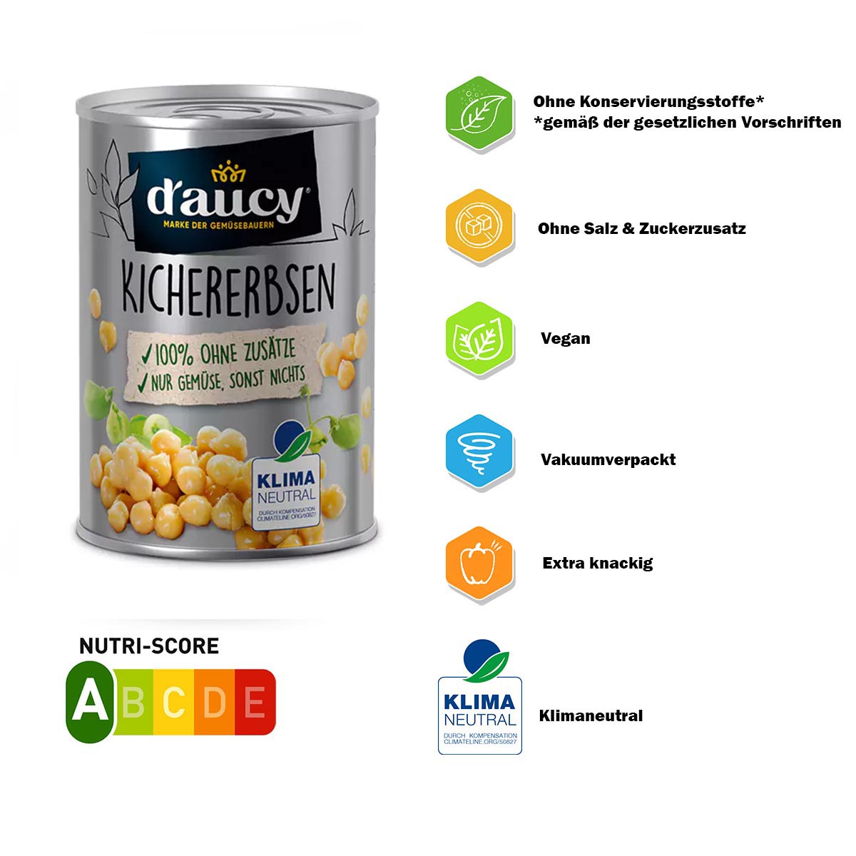 d'aucy Kichererbsen, 285g Dose, ohne Salz & Zucker, ohne Konservierungsstoffe