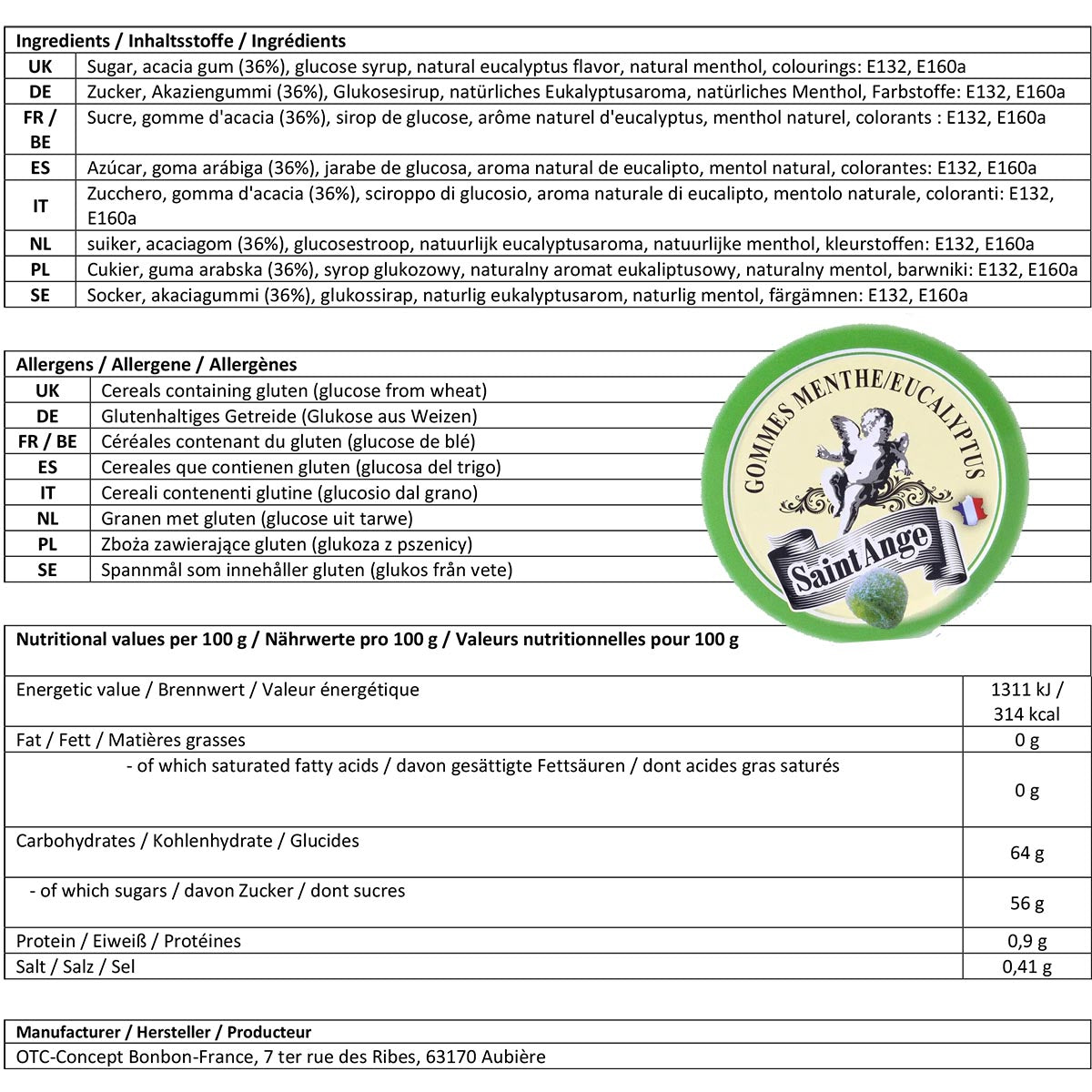 Saint-Ange Minze/Eukalyptus-Pastillen – Handgefertigte Pastillen aus Frankreich, 50g