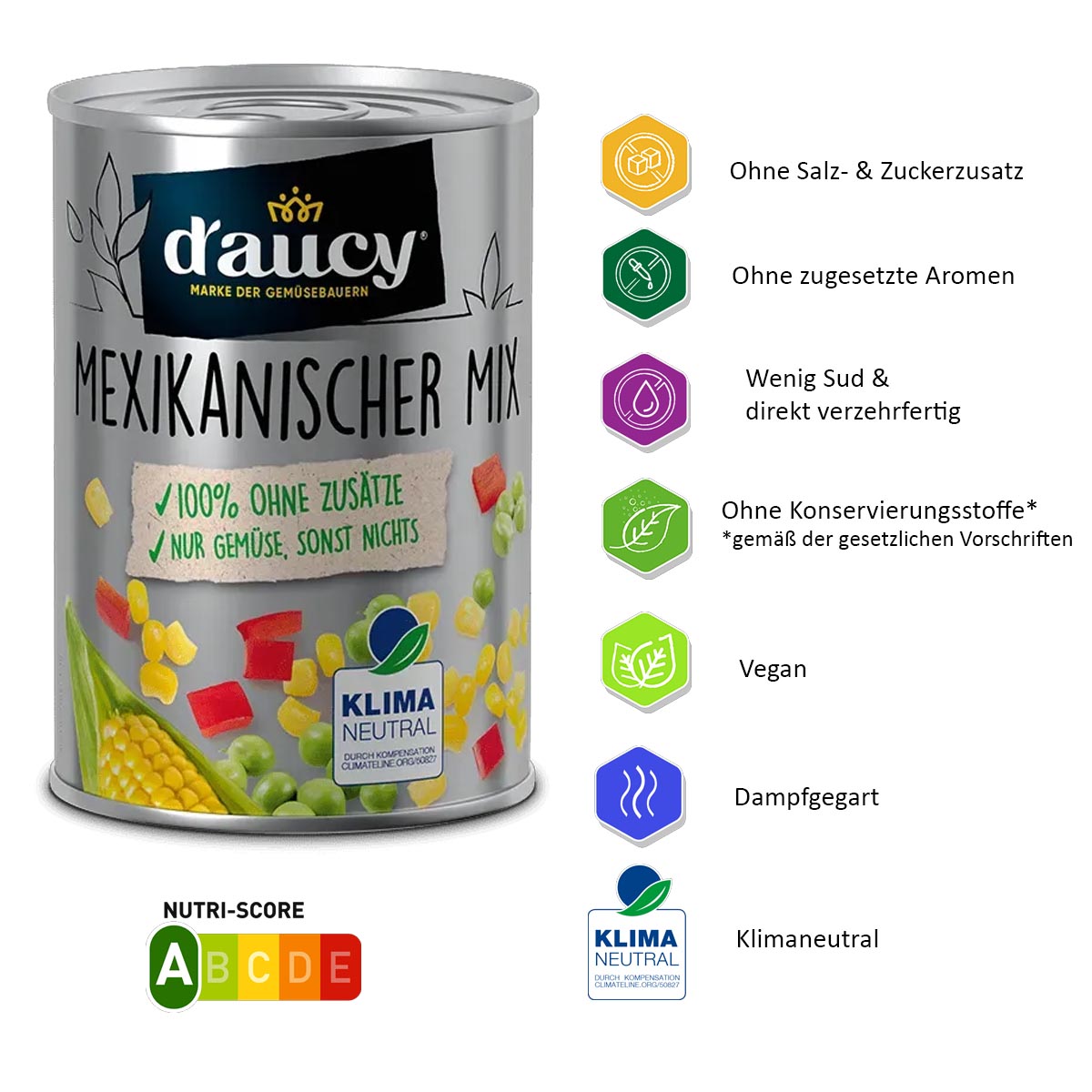 d'aucy Mexiko Mix -- 100% ohne Salz und Zuckerzusatz, 6 x 285 Gramm Dose