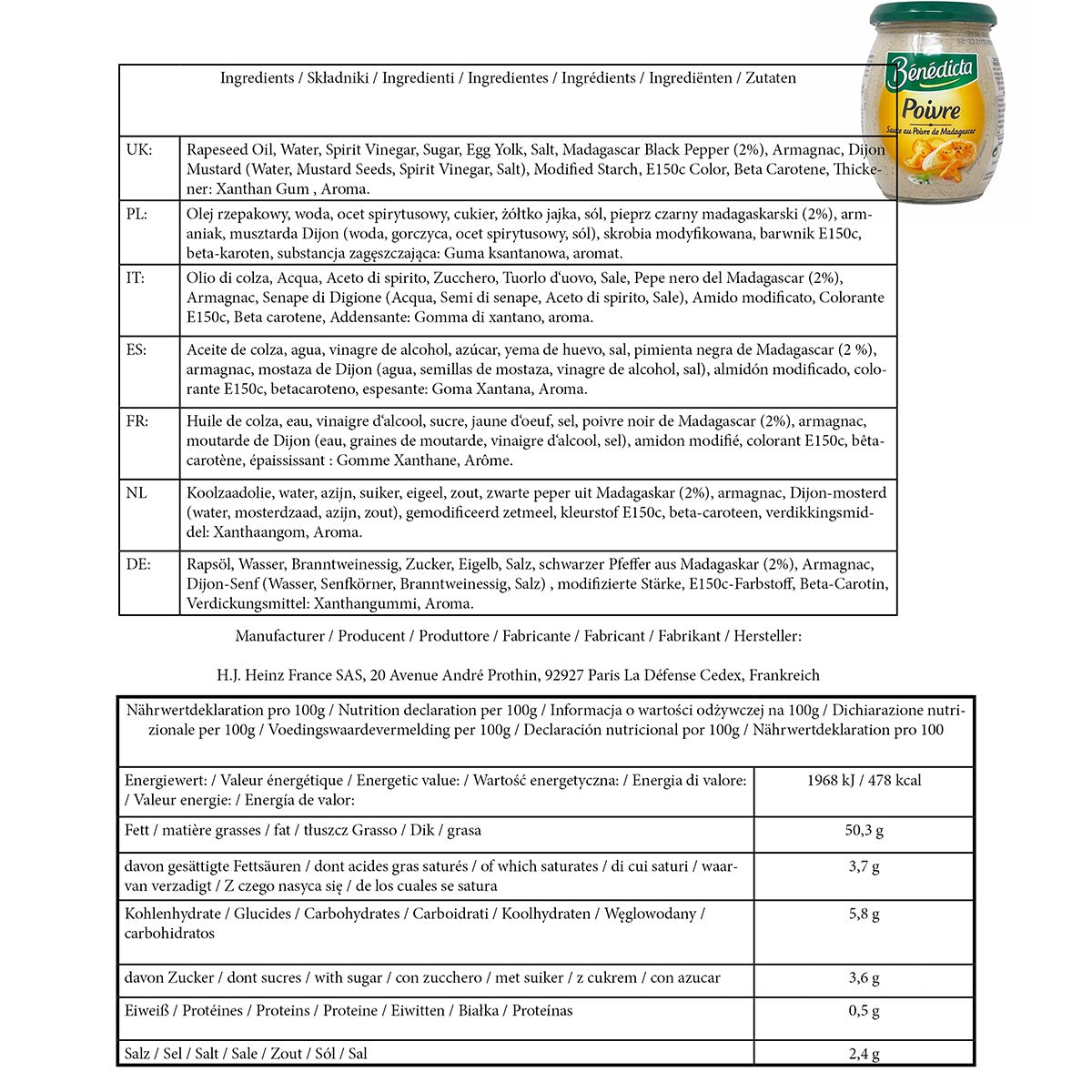 Bénédicta Sauce au Poivre de Madagascar – Intensive Pfeffersauce im 260g Glas