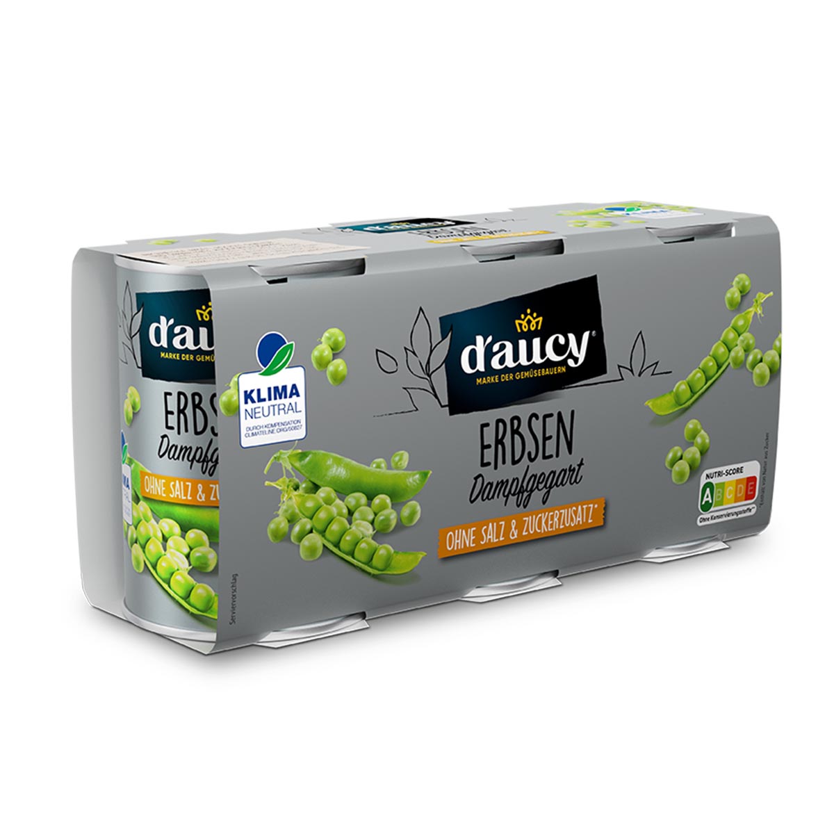 d'aucy Erbsen - 100% ohne Salz und Zuckerzusatz 4 Pack = 12 x 110 Gramm Dose
