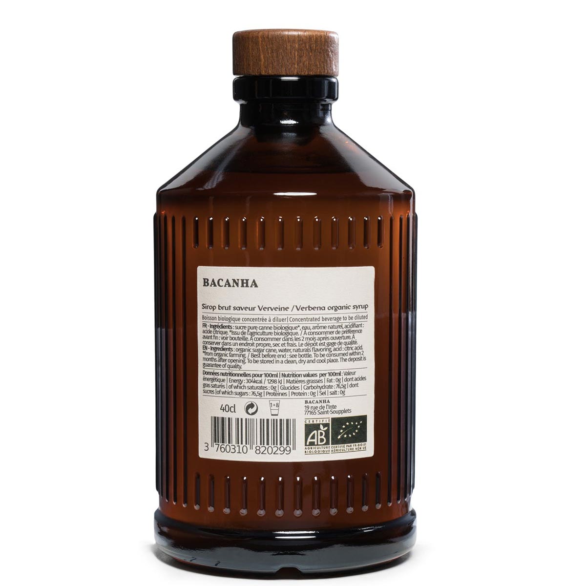 Bacanha Sirop Brut de Verveine Bio 400ml – Bio-Eisenkraut-Sirup mit Bio-Rohrzucker