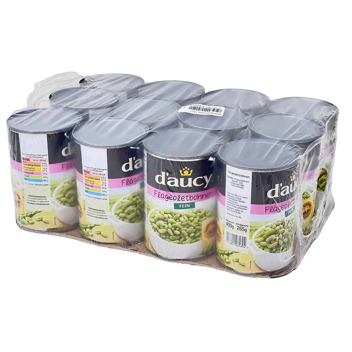 d'aucy Flageolets Grüne Bohnenkerne Fein - 12 x 400g Dosen, 100% Qualität