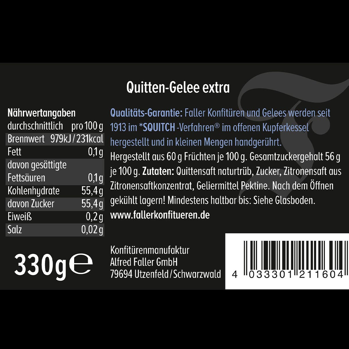 Motiv Konfitüre: Schwarzwald Tracht Faller Quitten-Gelee Extra - Hausgemachter Genuss