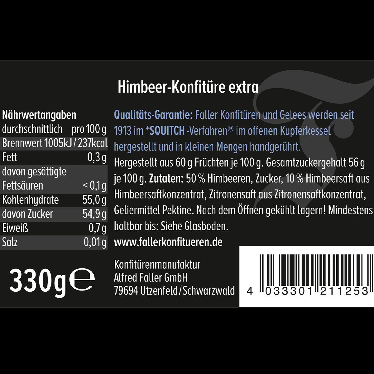 Motiv Schwarzwald Tracht Faller Himbeerkonfitüre: Handgemachter Genuss, 330g