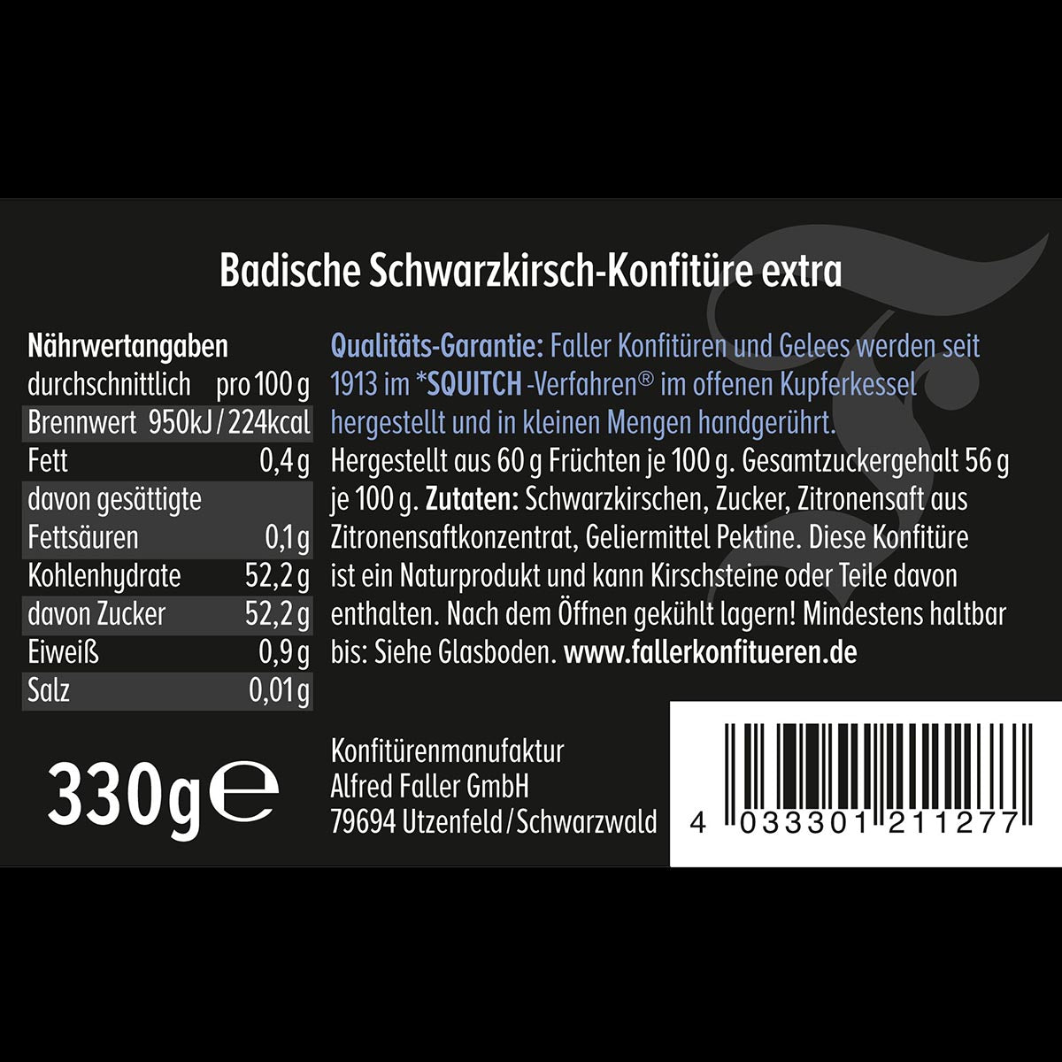 Motiv Konfitüre Badische Schwarzkirsche: Hausgemachter Genuss, 60% Frucht, 330g