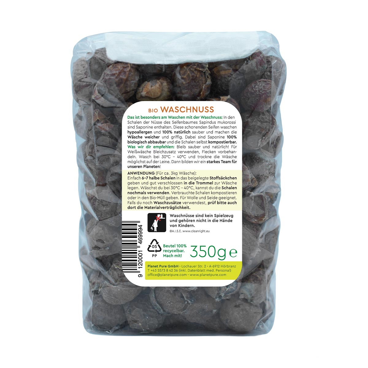 PLANET PURE Bio-Waschnuss natürlich sauber unbehandelte Schale der Waschnuss 75 WL