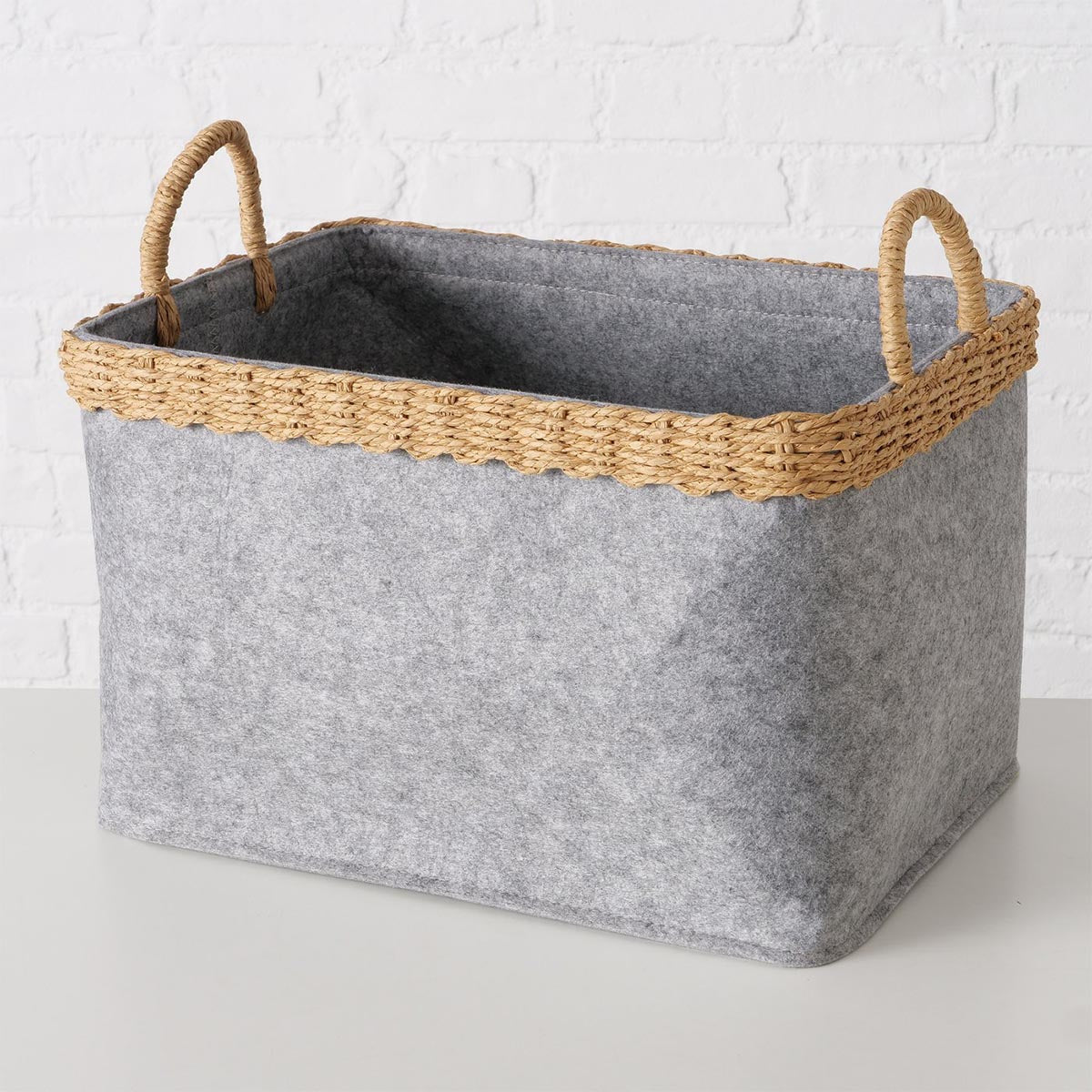 FeineHeimat Korbset "Nilo" 2-teilig Grau Natur aus Holz & Textil