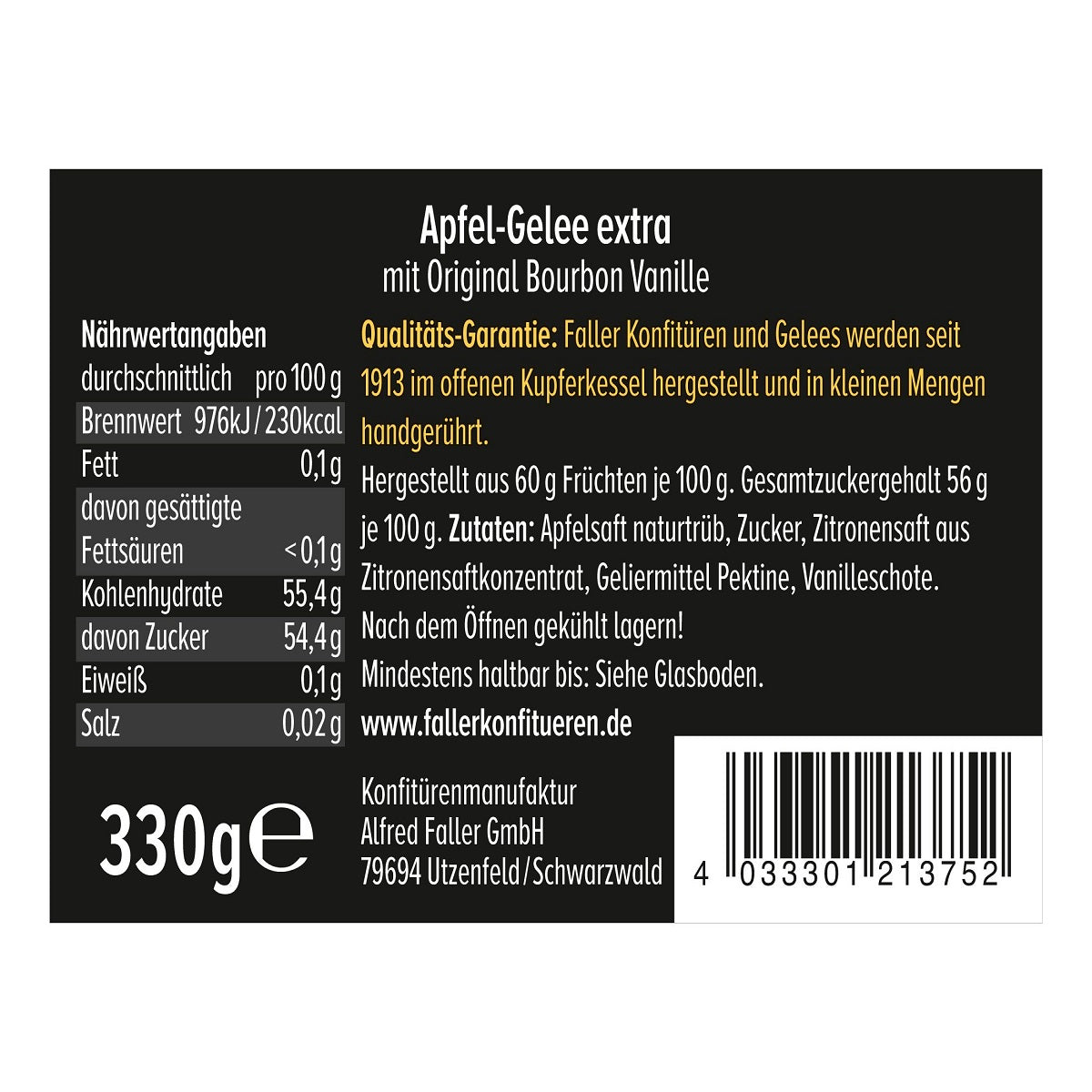 Faller Apfel-Gelee mit Bourbon Vanille – Feiner Schwarzwälder Genuss, 330g