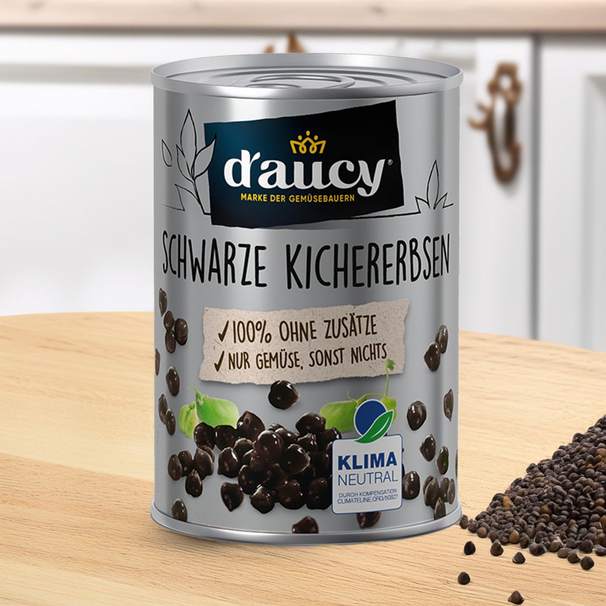 d'aucy Schwarze Kichererbsen - 100% ohne Salz und Zuckerzusatz, 110 Gramm Dose