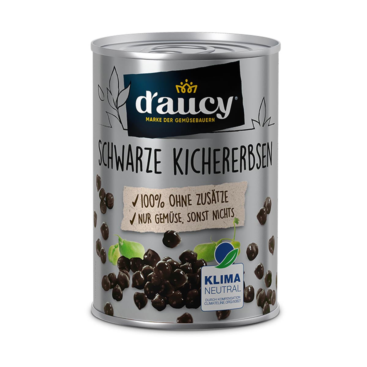 d'aucy Schwarze Kichererbsen – 100% ohne Salz/Zuckerzusatz, 12 x 110g Dose