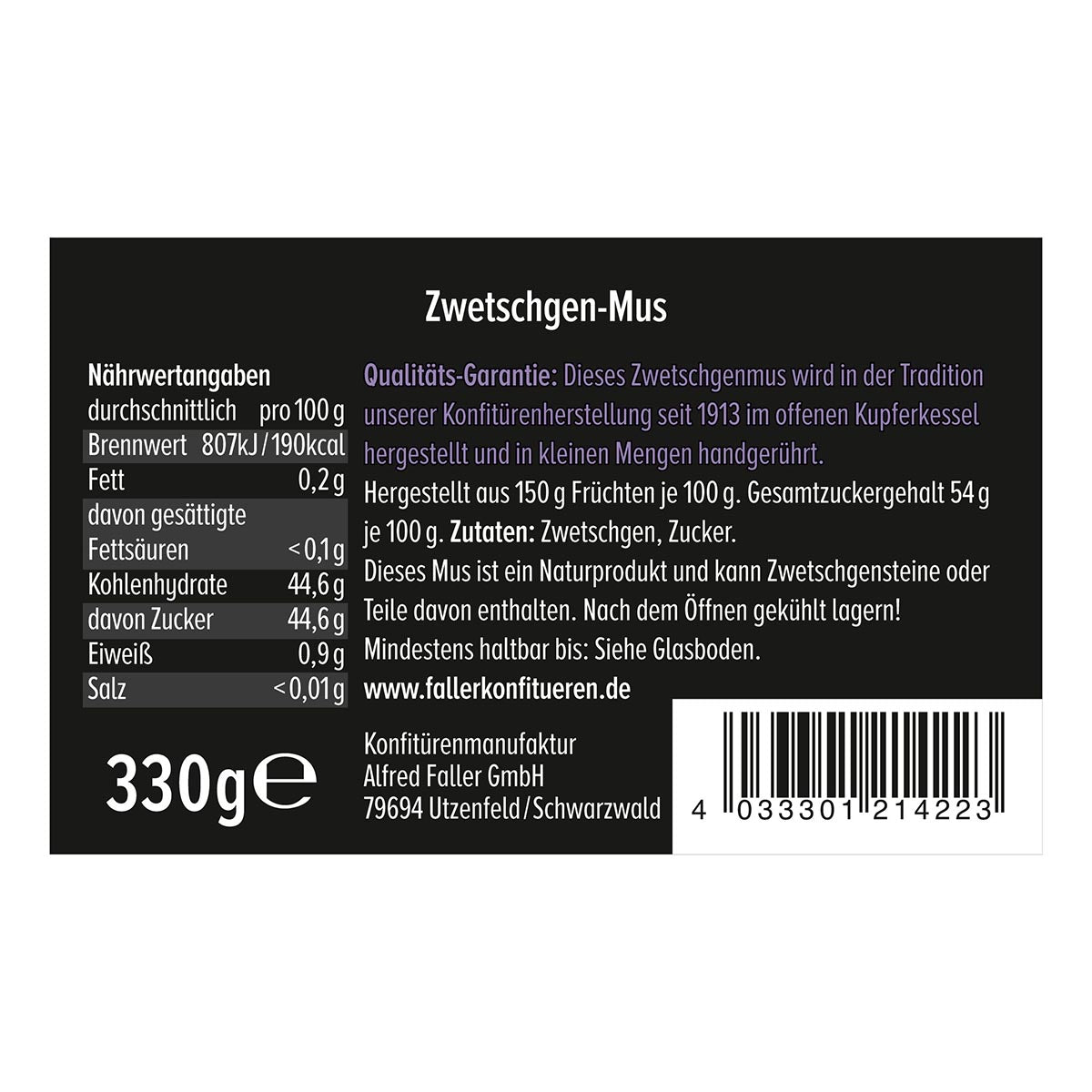Faller Zwetschgen-Mus: Traditioneller Schwarzwälder Genuss, 330g Handwerkskunst