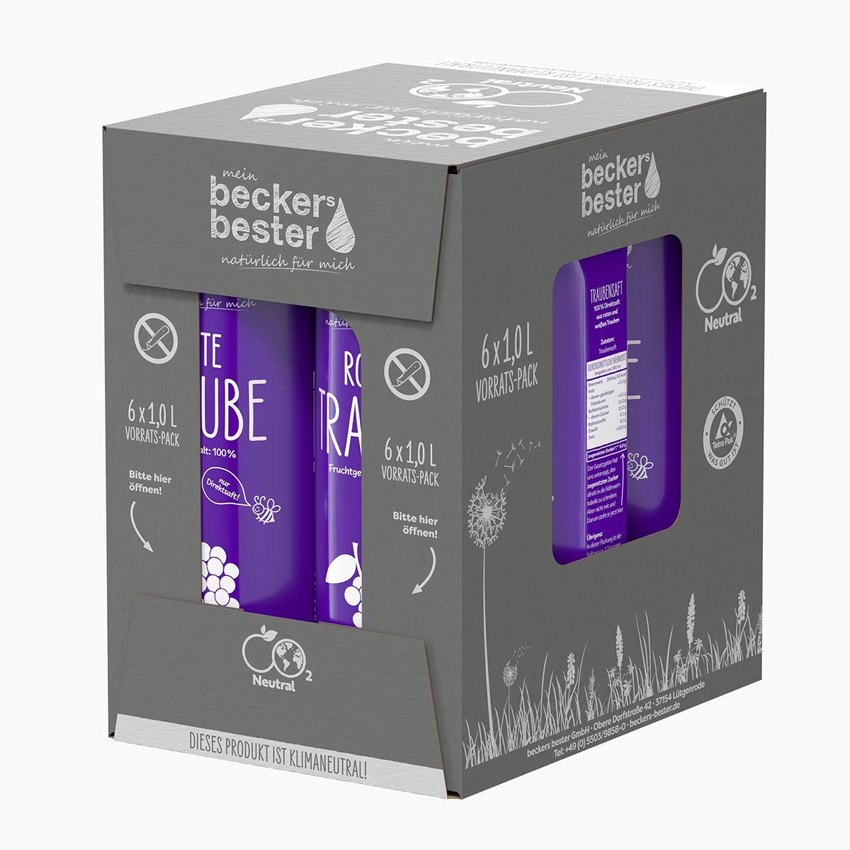 beckers bester Fruchtsaft Getränk Traubensaft rot Fruchtgetränk Getränk 6 x 1 Liter