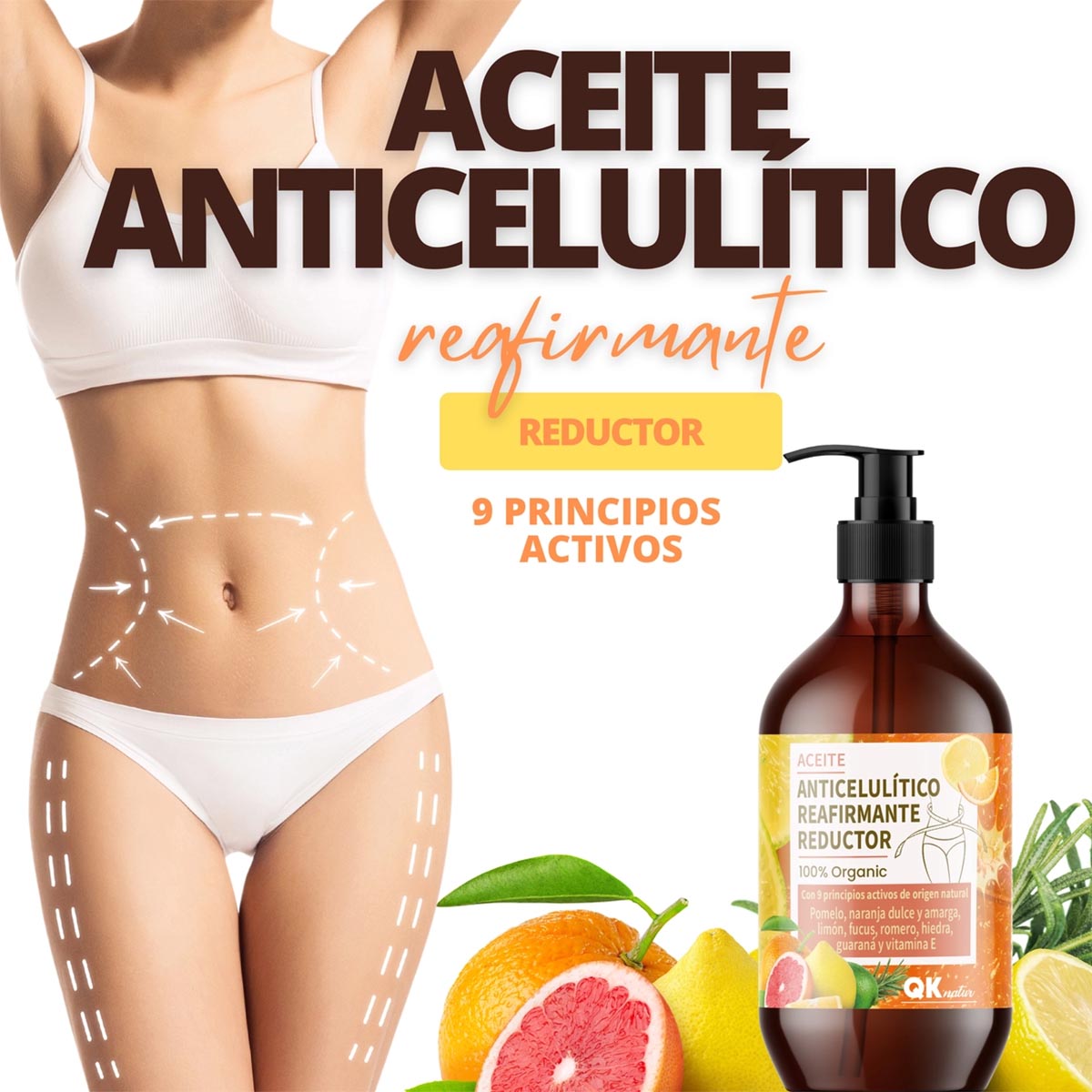 QKnatur Anti-Cellulite-Straffungs- und Reduktionsöl: 9 natürliche Wirkstoffe, 250 ml