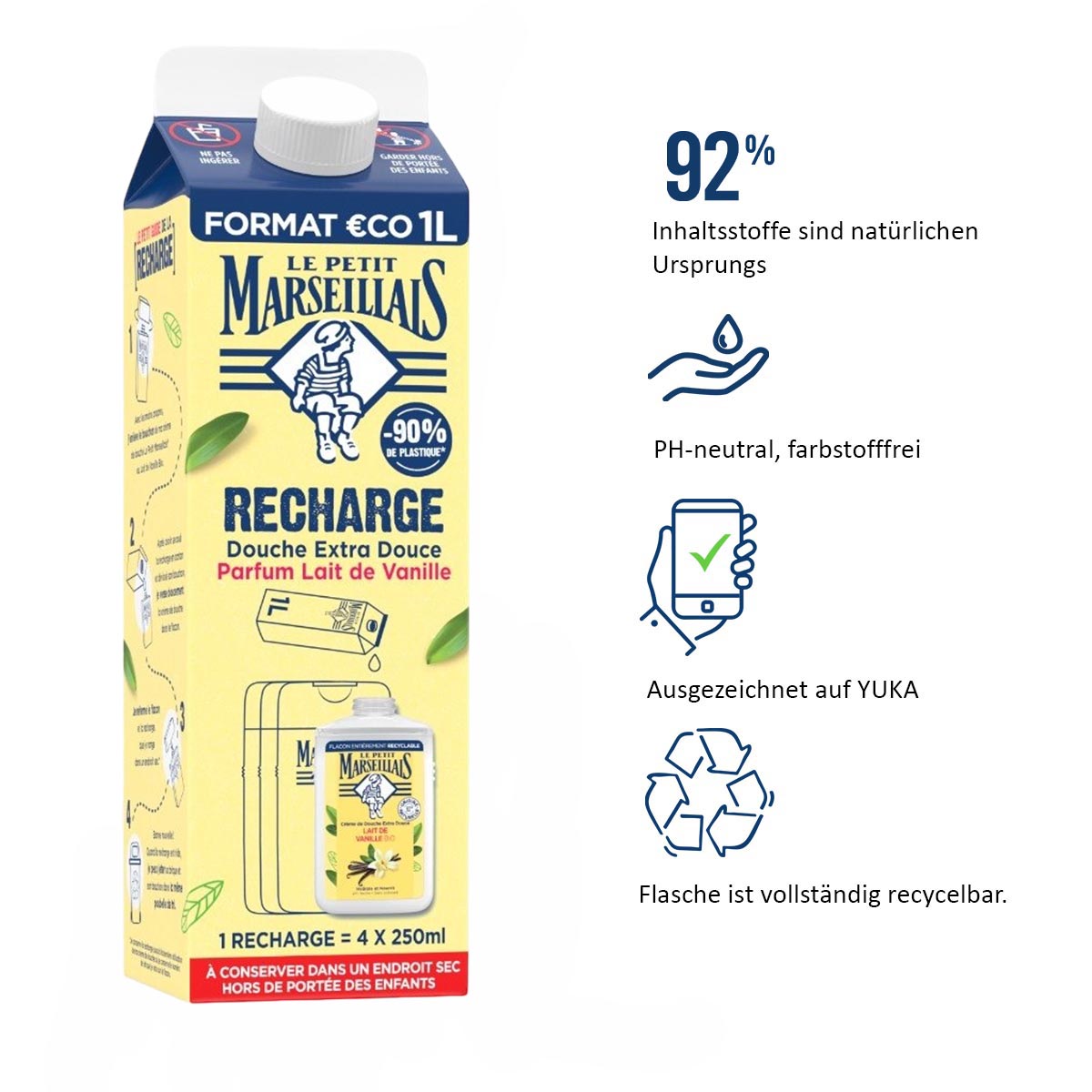 Le Petit Marseillais Duschgel mit Milch 1 Liter Nachfüllpack aus Frankreich