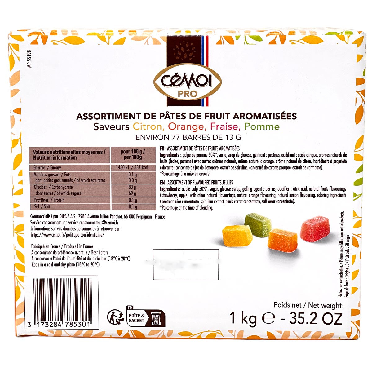 Cémoi Pâtes de Fruits: Fruchtige Geleefrüchte Apfel, Orange, Erdbeere, Zitrone 1 KG