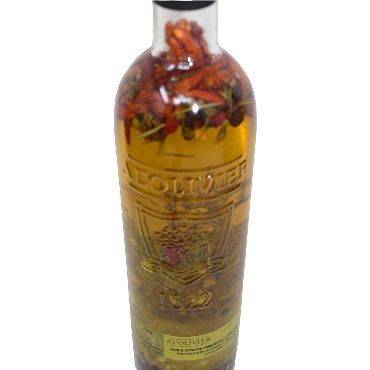 A L'Olivier Piment d'Espelette: Scharfes Olivenöl mit Chili – Gravierte Flasche, 500 ml