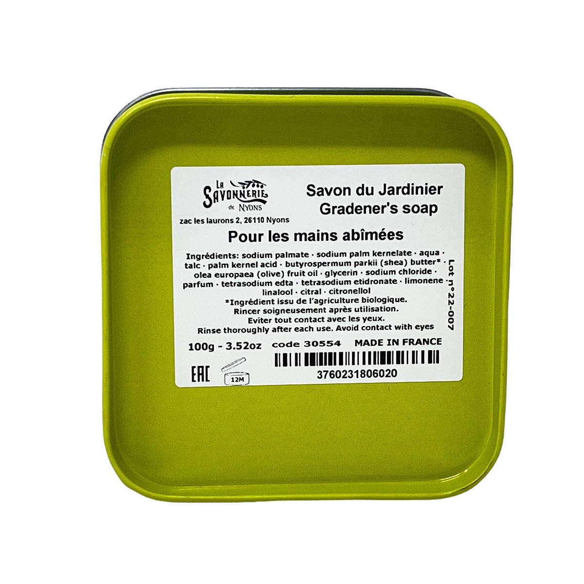 La Savonnerie De Nyons Gärtner Seife 100g in Metalldose - Natürliche Reinigung!