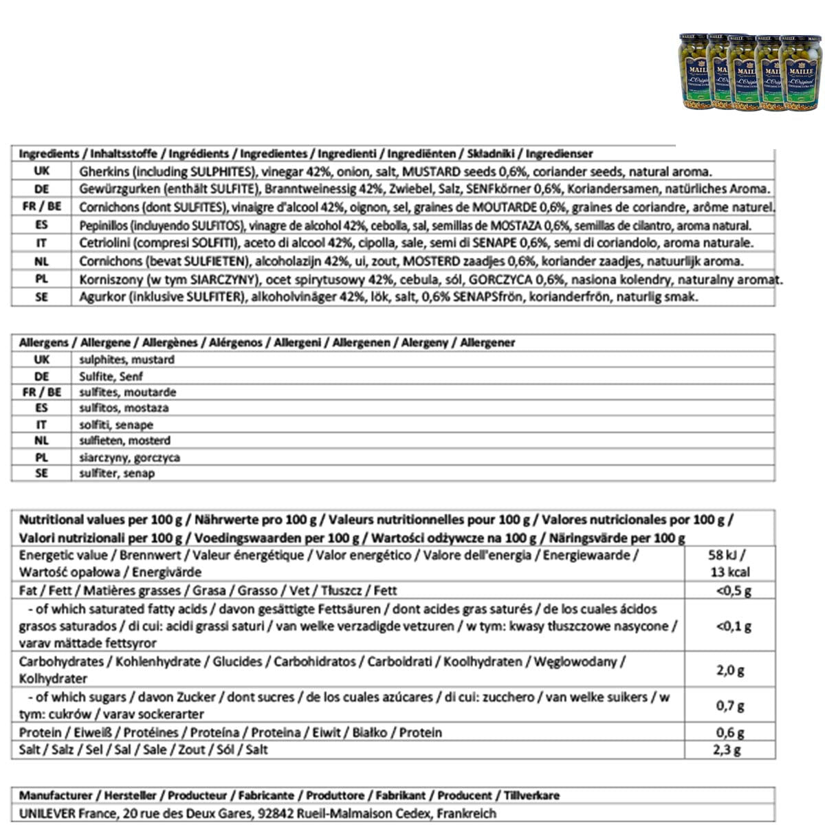 Maille Mini Gurken Cornichons Extra fein - 5 Gläser à 400g: Französischer Genuss