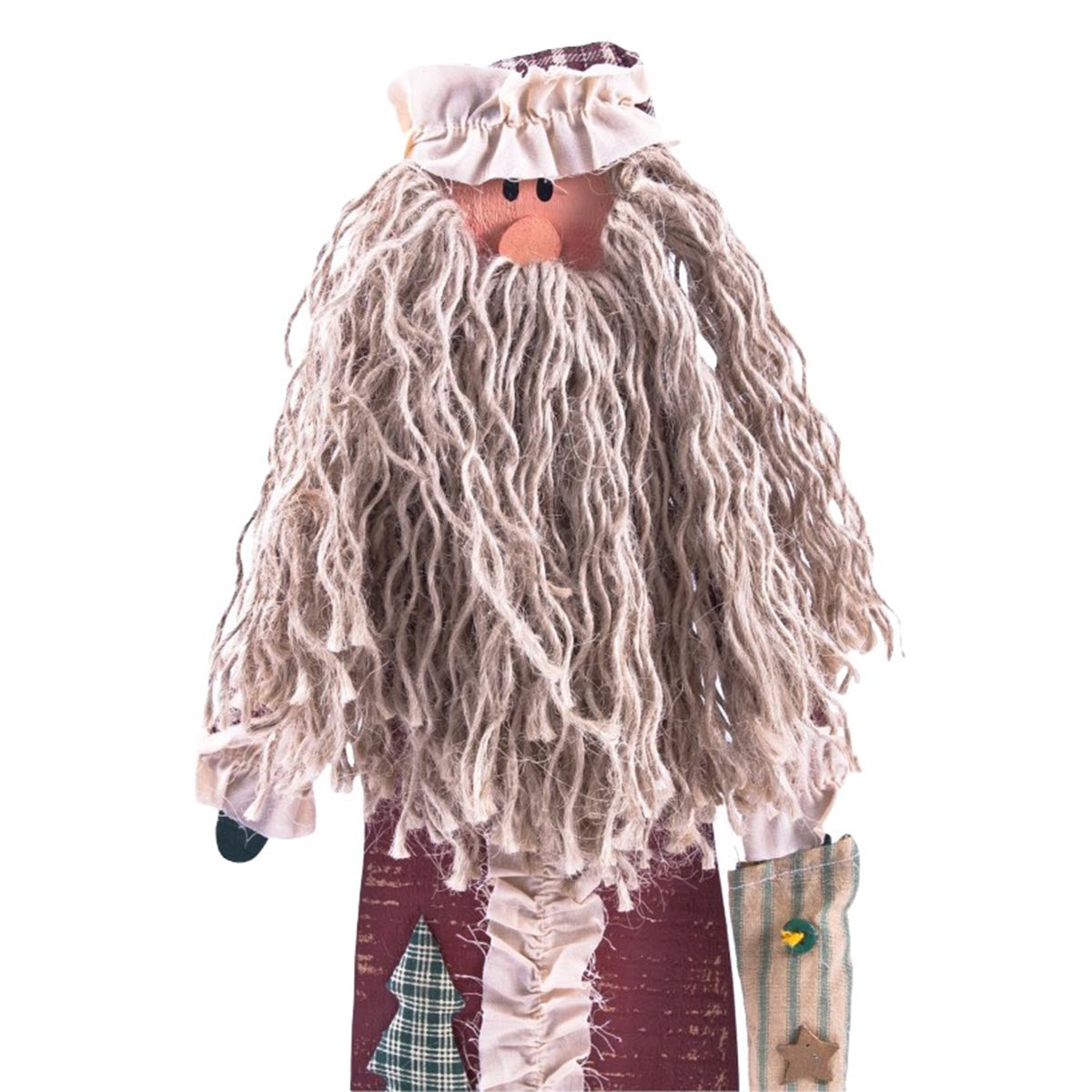 Standfigur Country Nikolaus aus Holz und Stoff mit Sisalbart, handbemalt