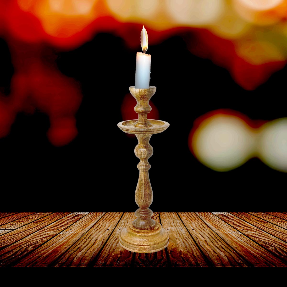 Kerzenständer 'Mia' - Nostalgischer Holz-Kerzenhalter, Geschnitzt und Schön, Helles Holz, 12 x 41 cm (ø x H), Hochwertige Verarbeitung