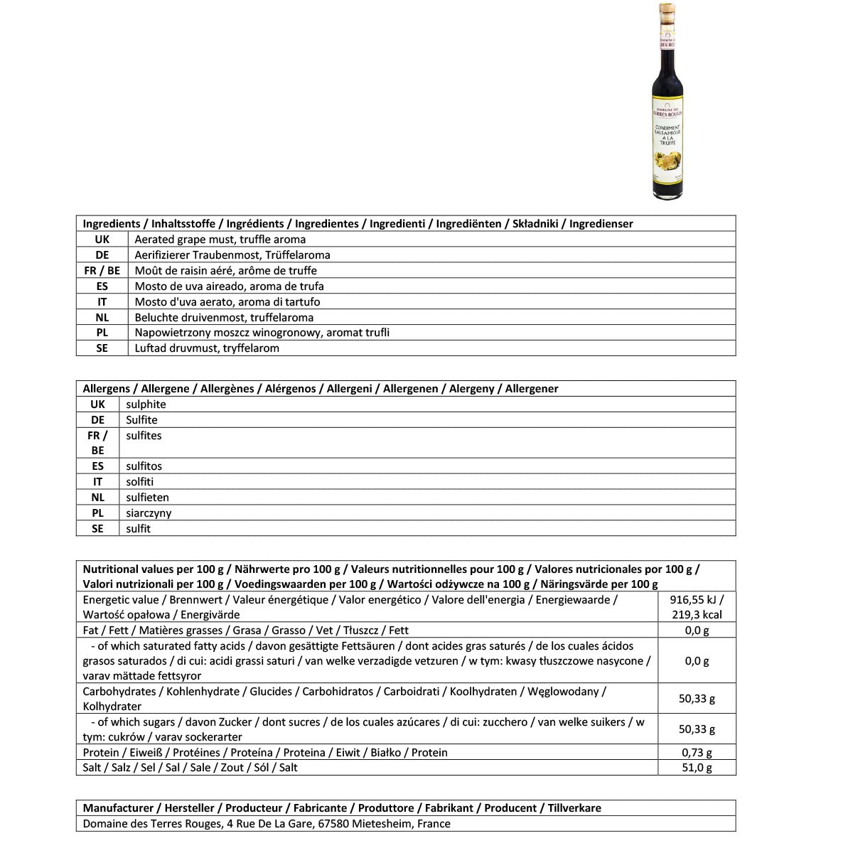 Domaine des Terres Rouges Trüffel-Balsamico-Würze 100 mL aus dem Elsass