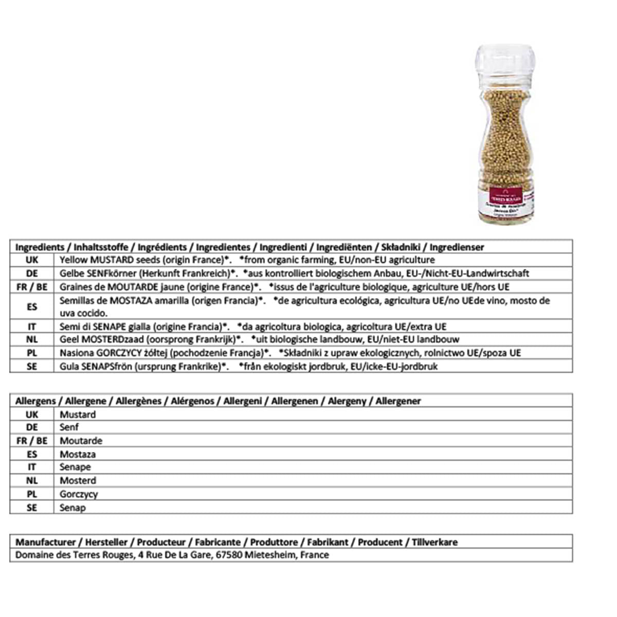 Domaine des Terres Rouges Bio-Gelbsenfkornmühle - Frischer elsässischer Senfhandwerks