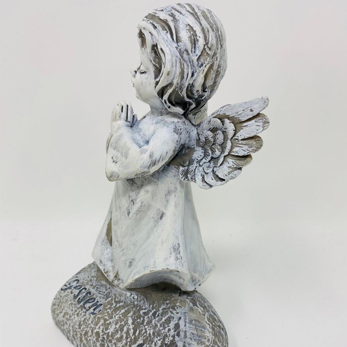 FeineHeimat Trauerengel "Unvergessen" - Antikcreme aus Kunstharz mit Betenden Händen, Zarte Gedenkstätte