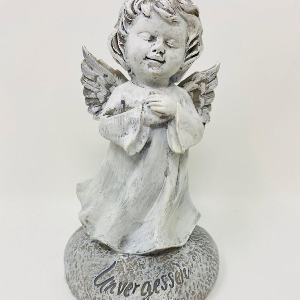 FeineHeimat Trauerengel "Unvergessen" - Antikcreme aus Kunstharz, Hände gefaltet, Zarte Gedenkstätte