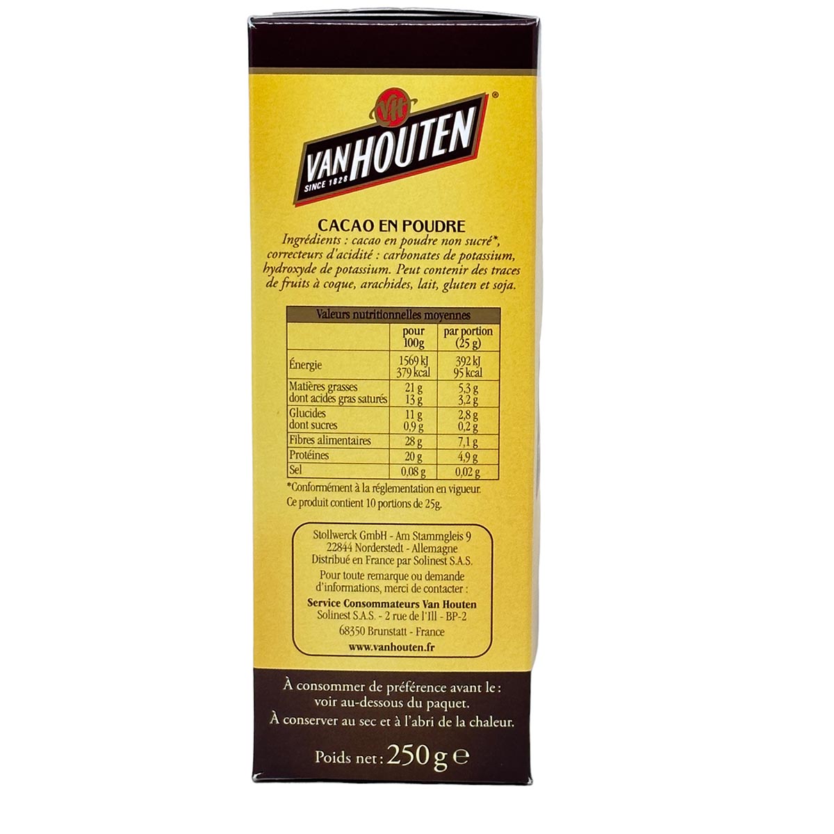 VAN HOUTEN L'ORIGINAL CACAO EN POUDRE non sucré - Kakao ohne Zucker 250 Gramm