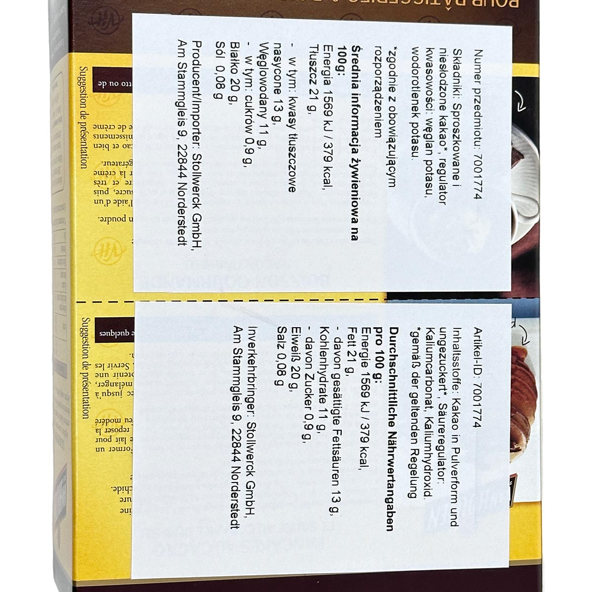 VAN HOUTEN L'ORIGINAL CACAO EN POUDRE non sucré - Kakao ohne Zucker 250 Gramm