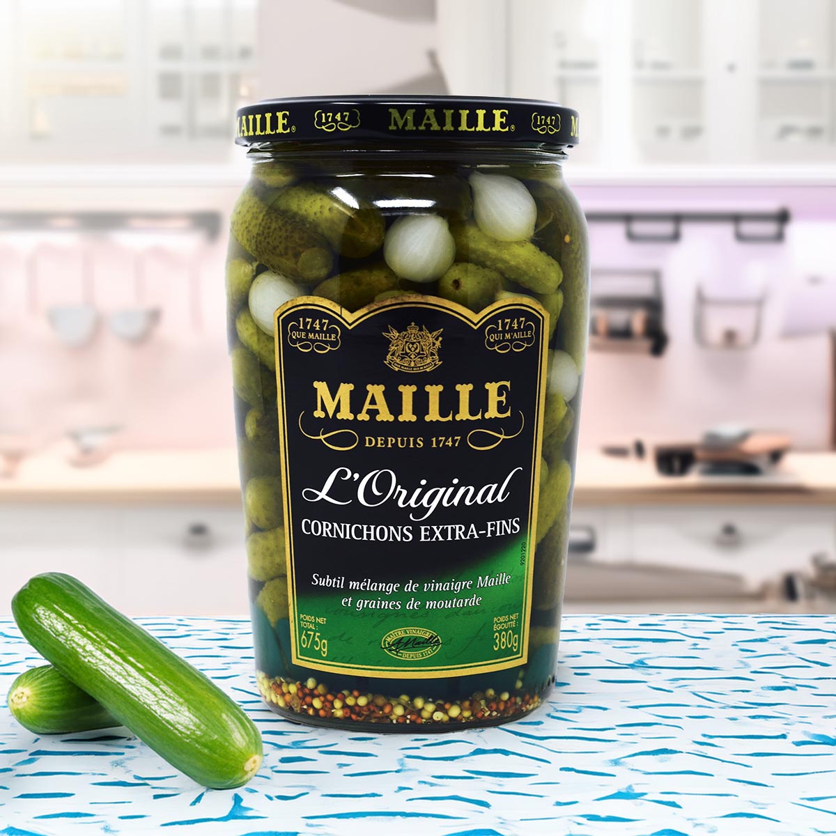 Maille Mini Gurken Cornichons Extra Fein – Französische Delikatesse, 675g Genuss!