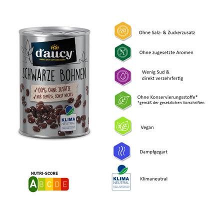 d'aucy Schwarze Bohnen - ohne Salz & Zuckerzusatz, ohne Konservierungsstoffe 3 x 110 Gr.