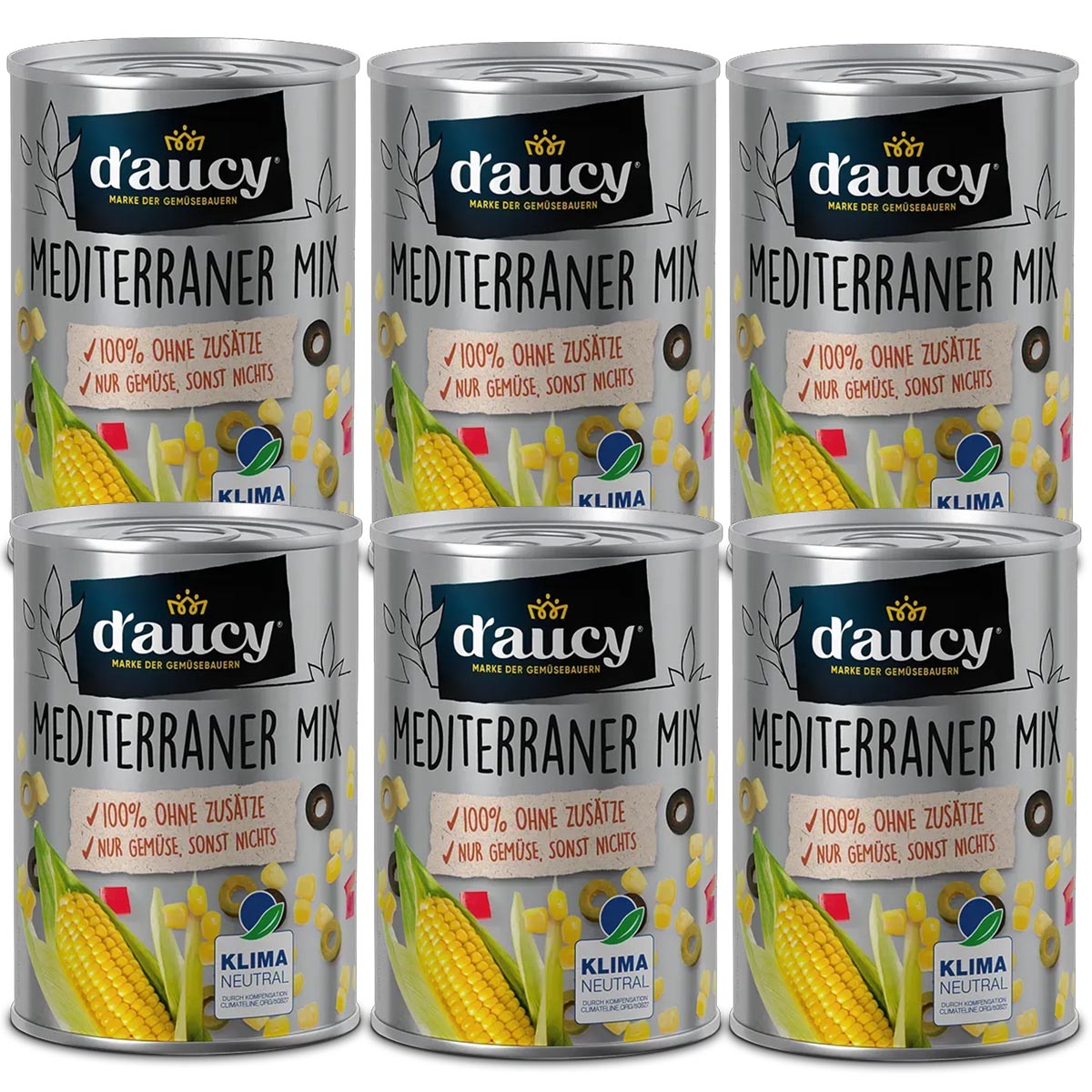 d'aucy Mediterraner Mix - 100% ohne Salz und Zuckerzusatz,    6x285g Dose