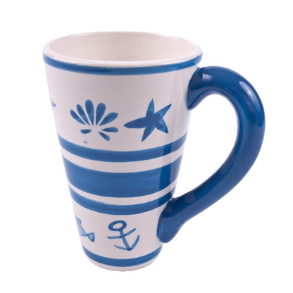 Trinkbecher Sea, blau-weiße Keramik im 3er Set