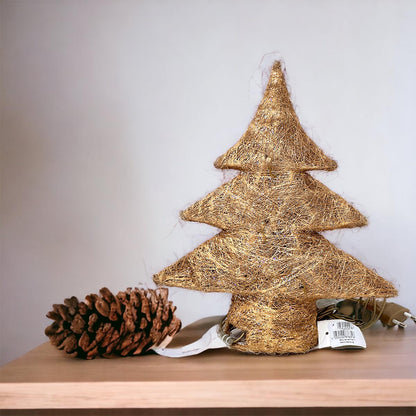 Sisal Tannenbaum / Christbaum mit 10tlg. Beleuchtung, gold, ca. 30cm,