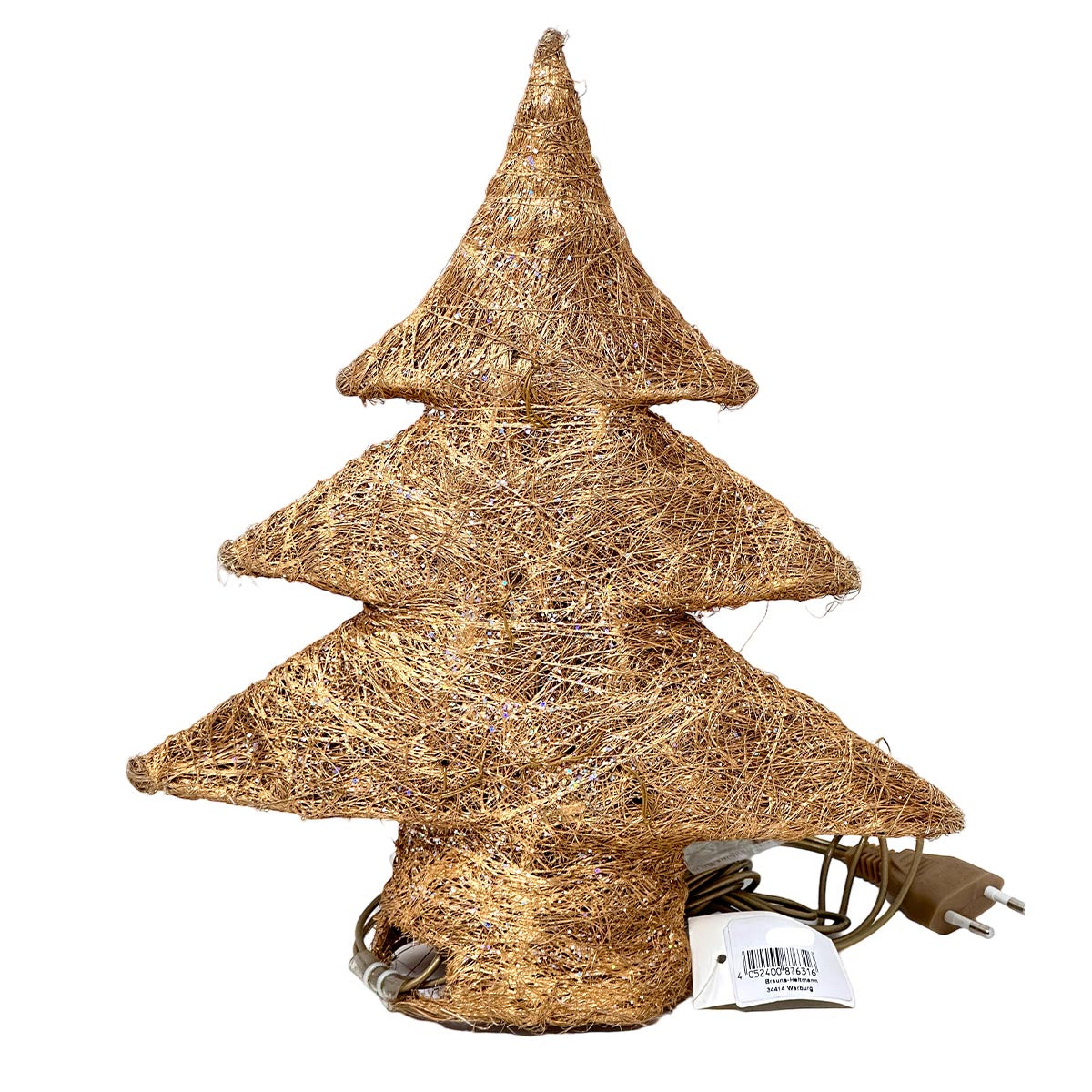 Sisal Tannenbaum / Christbaum mit 10tlg. Beleuchtung, gold, ca. 30cm,