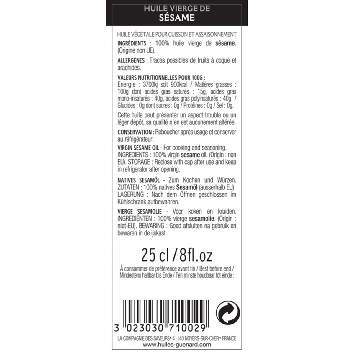 GUÉNARD 100 % natives Sesamöl Das geröstete Öl mit asiatischen Noten 250 ml