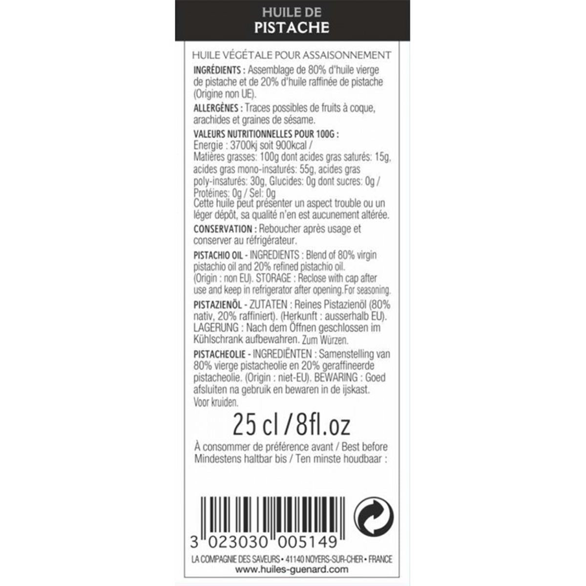 GUÉNARD 80% Natives 20% raffiniertes Pistazienöl 250ml